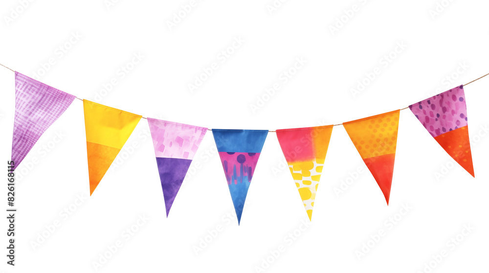 Multicolored bunting isolated on transparent white background, clipping path