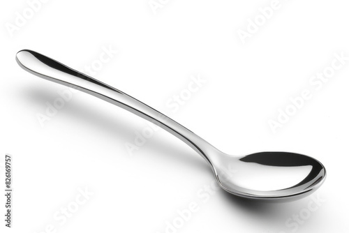 A shiny stainless steel spoon with a sleek handle