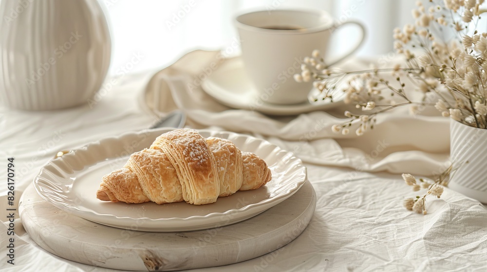 Croissant plate with coffee cup Croissant plate with coffee cup