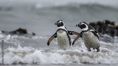 Wildlife penguin scene from nature. Funny image from the ocean. Generative Ai photo