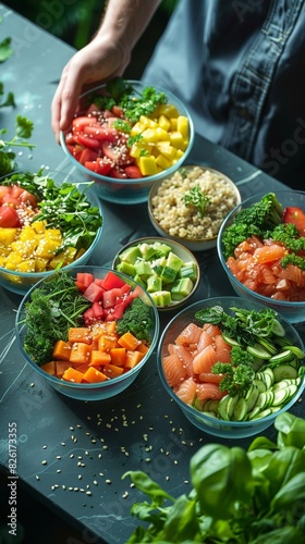 Vibrant Assortment of Healthy Poke Bowls with Fresh Ingredients
