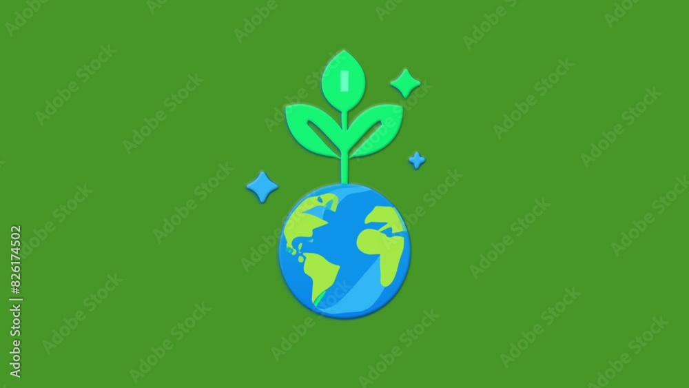 Graphic animation on theme of caring for Earth on green background. Graphic animation on theme of caring for Earth on green background.
