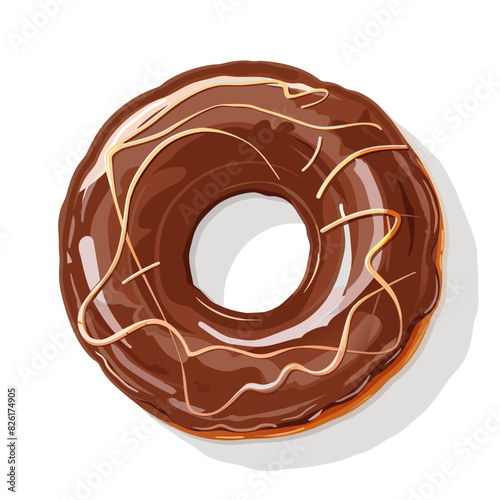  Simple cartoon-style illustration of a creamy chocolate doughnut, vector