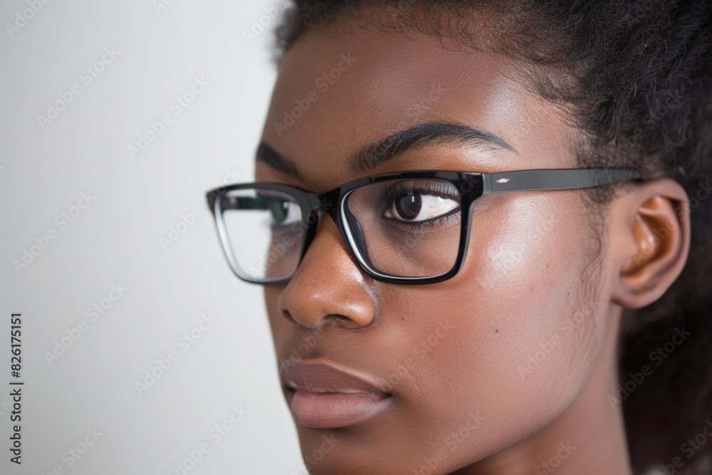 Close-Up Portrait of a Young Woman with Glasses Looking Confident and Thoughtful