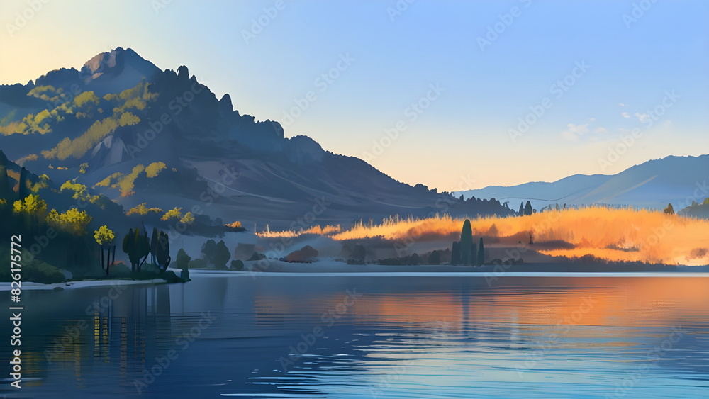 Naklejka premium a lake in the morning