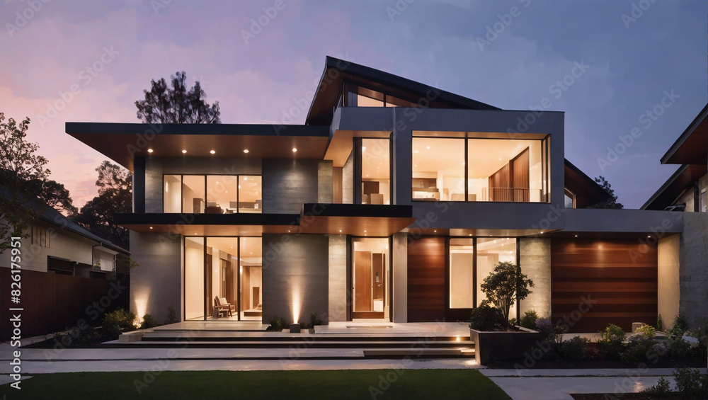  modern house with a flat roof and a lot of glass windows