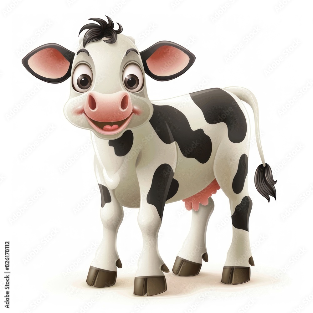 Adorable 2D illustration of a cheerful cow on a plain white background. Cute and whimsical. Adorable 2D illustration of a cheerful cow on a plain white background. Cute and whimsical.