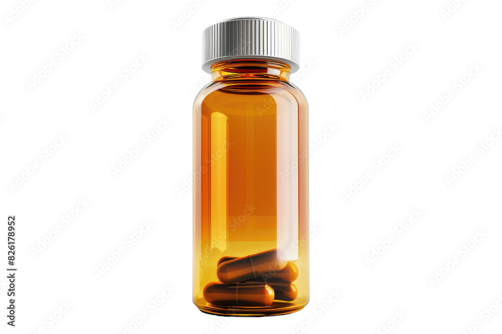 Capsule in bottle isolated on white background