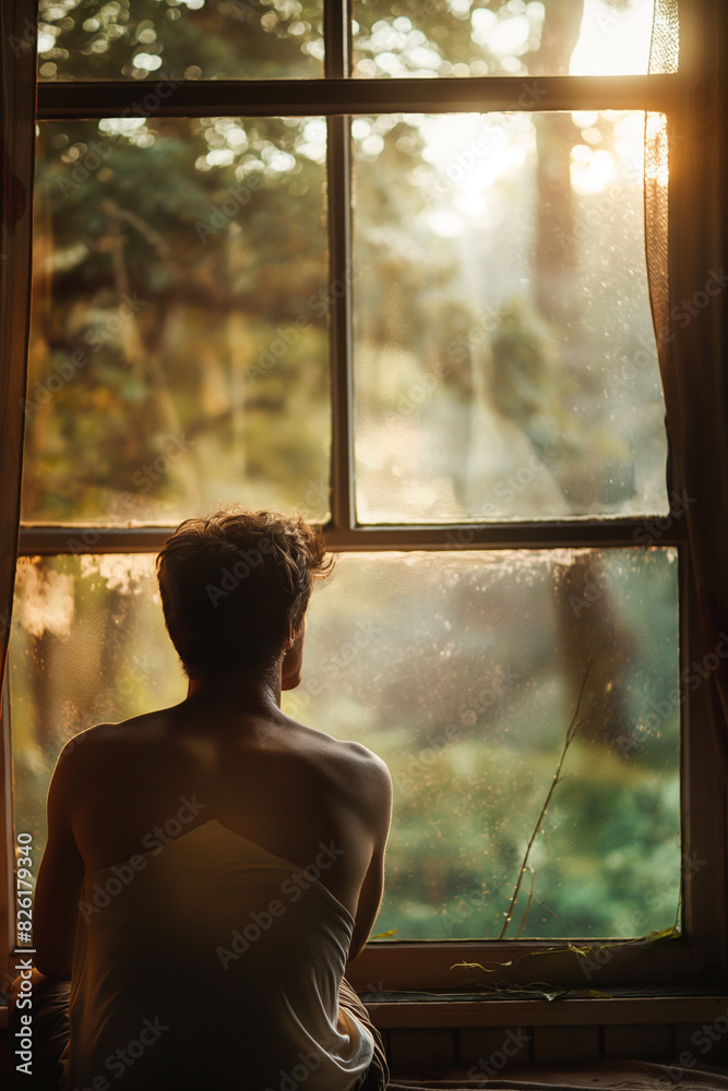 A person looking out the window, deep in thought. A person looking out the window, deep in thought.