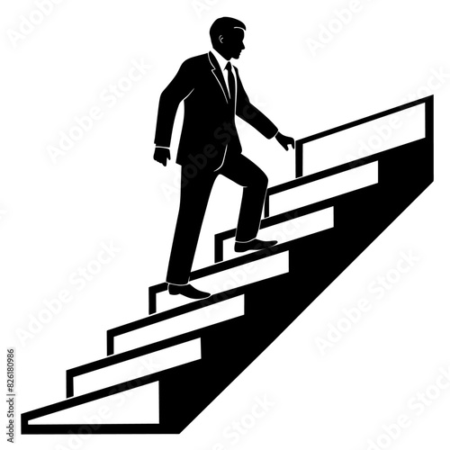 Businessman is going upstairs black color illustration, silhouette, white background