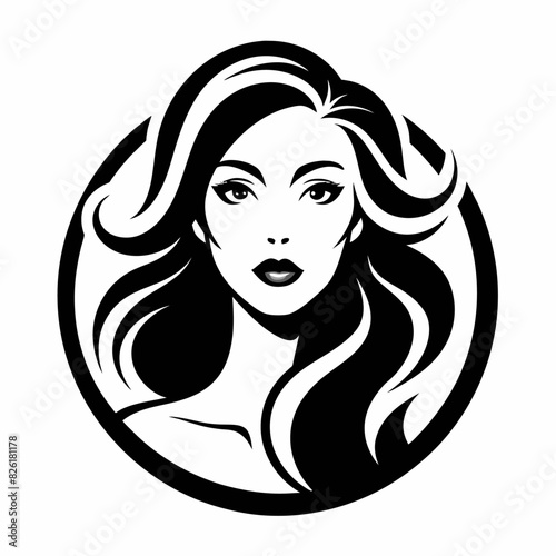 Cosmetics shop logo vector art illustration with woman face