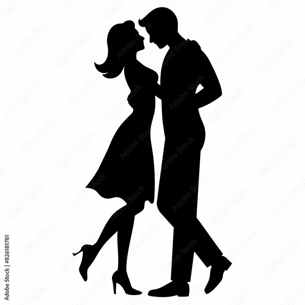 Man hugs woman Romantic moment vector silhouette