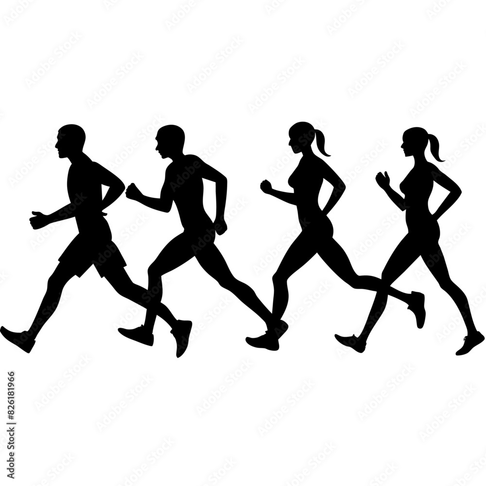 Marathon runner running everyone for going fast, vector silhouette