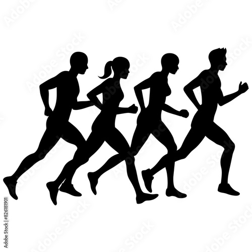 Marathon runner running everyone for going fast, vector silhouette