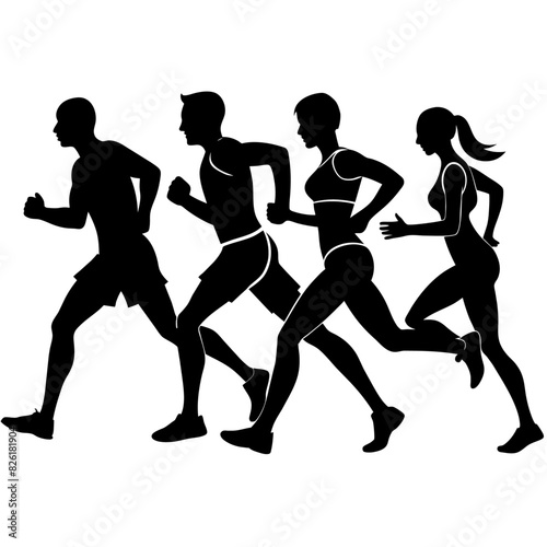 Marathon runner running everyone for going fast, vector silhouette