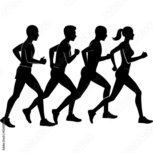 Marathon runner running everyone for going fast, vector silhouette