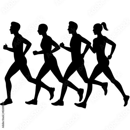 Marathon runner running everyone for going fast, vector silhouette