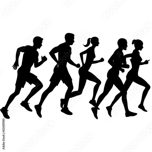 Marathon runner running everyone for going fast, vector silhouette