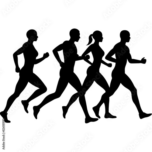Marathon runner running everyone for going fast, vector silhouette (12)