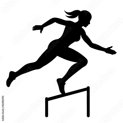 woman jumping and running over hurdles in a high jump style vector silhouette