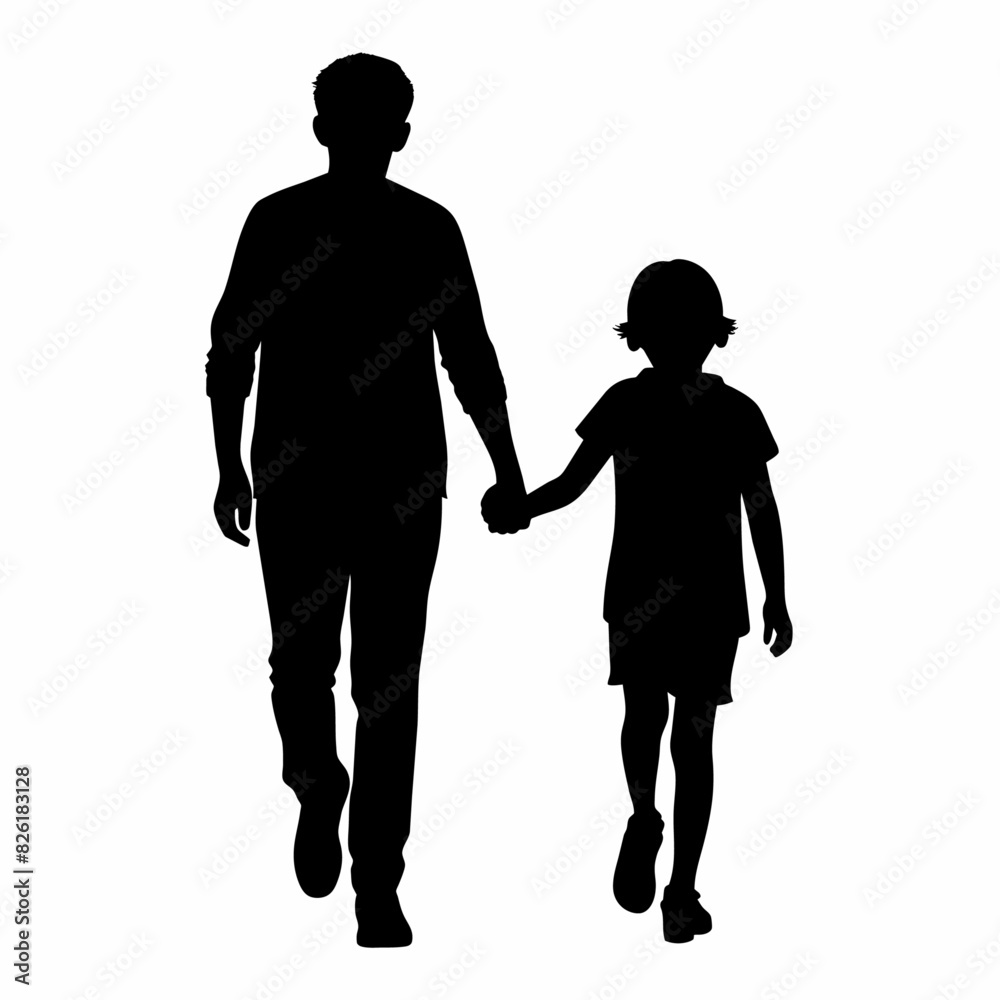 young sibling walking with hands held, enjoy moment vector silhouette, white background young sibling walking with hands held, enjoy moment vector silhouette, white background