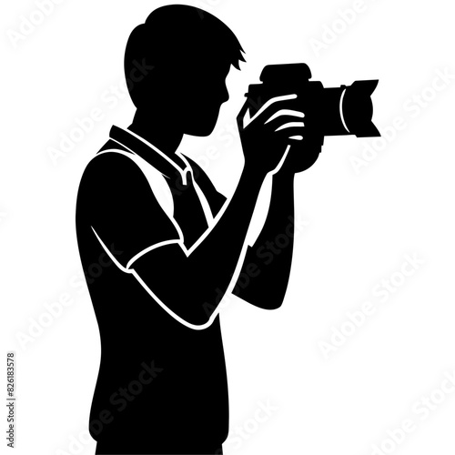 young stylish photographer Standing with holding a DSLR Camera vector silhouette