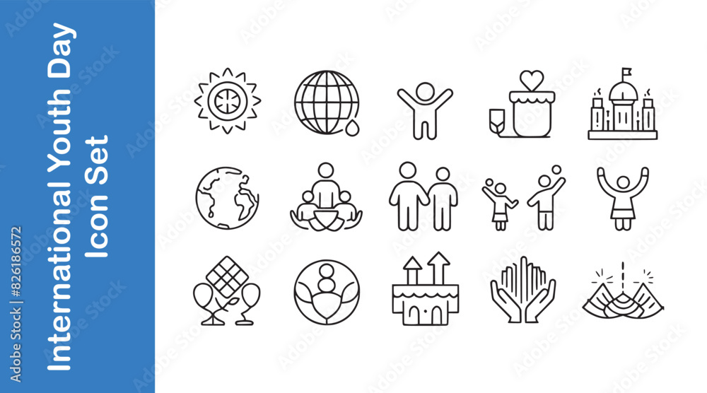 International Youth Line Icon set with vector collections. 