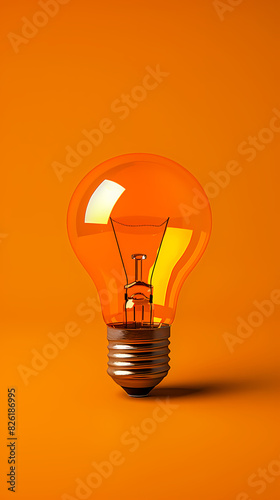 Glowing light bulb on orange background