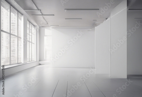White open space office blank mock up wall side view