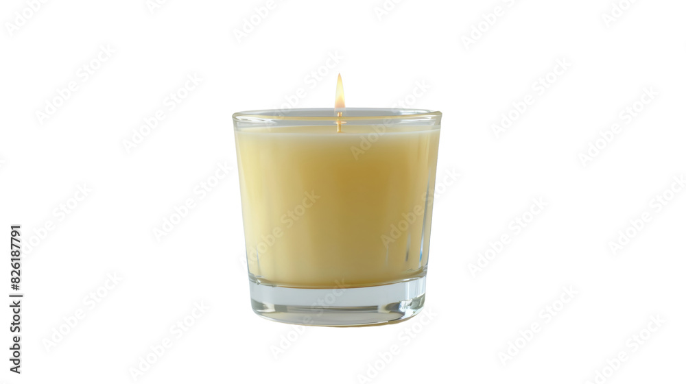 Elegant soy wax candle in a clear glass holder with a soft glowing flame, perfect for creating a serene and calming atmosphere indoors. Elegant soy wax candle in a clear glass holder with a soft glowing flame, perfect for creating a serene and calming atmosphere indoors.