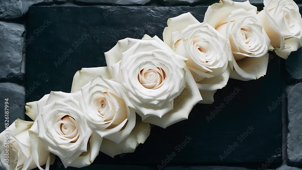 Obraz premium White roses on black stone background
