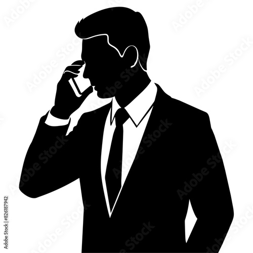 A business man talking with mobile phone with angry mode vector silhouette, white background