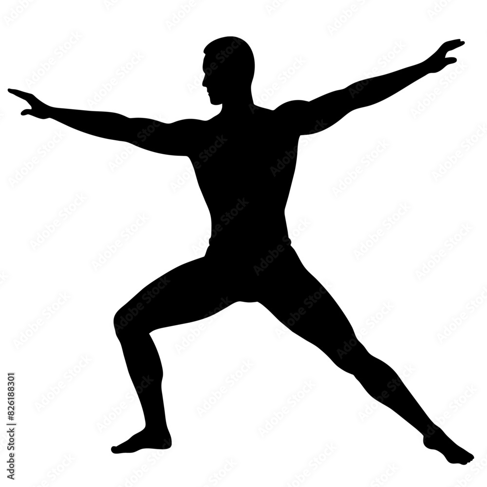 A man stretching the body vector silhouette white background