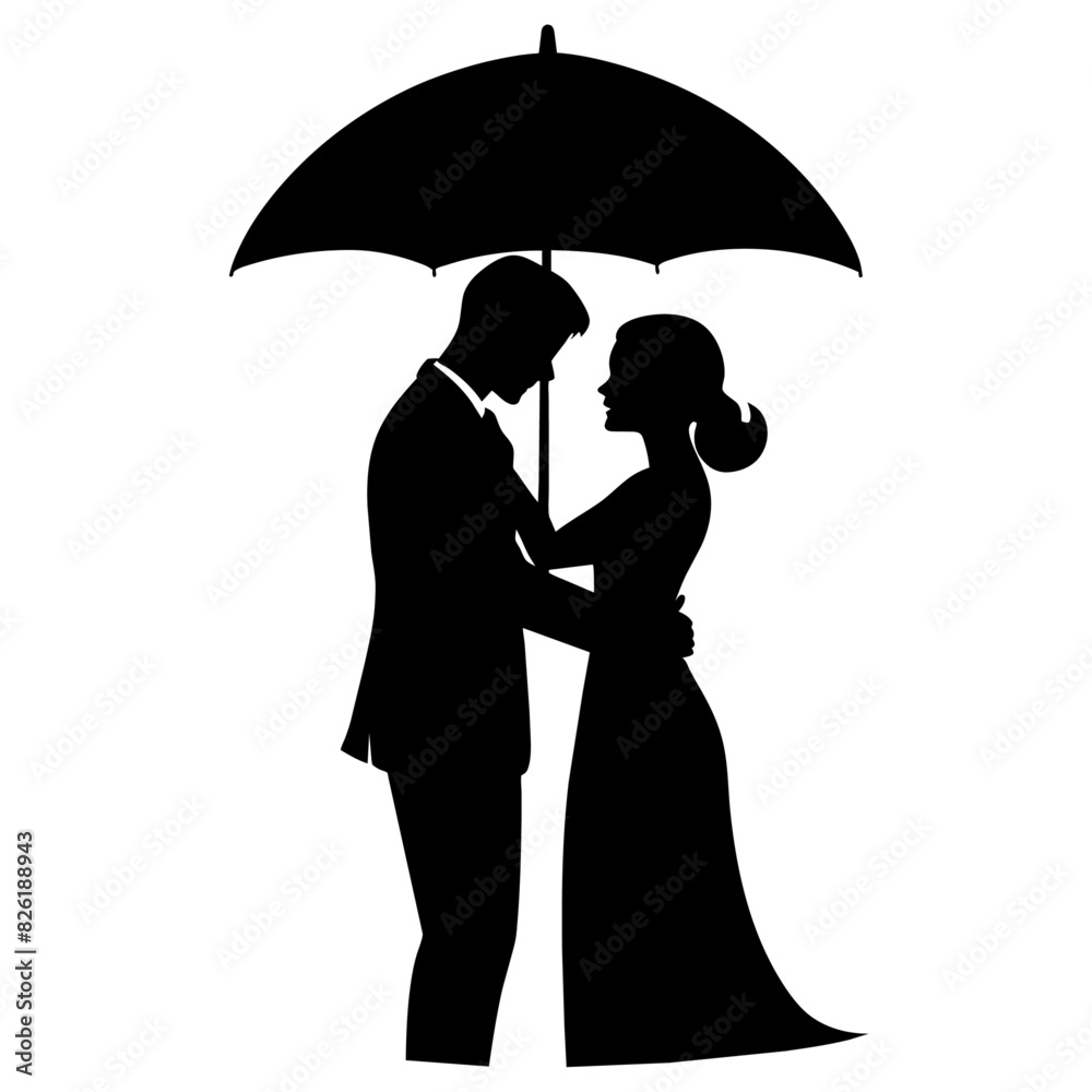 A Romantic couple holding umbrella vector silhouette, isolated white background A Romantic couple holding umbrella vector silhouette, isolated white background