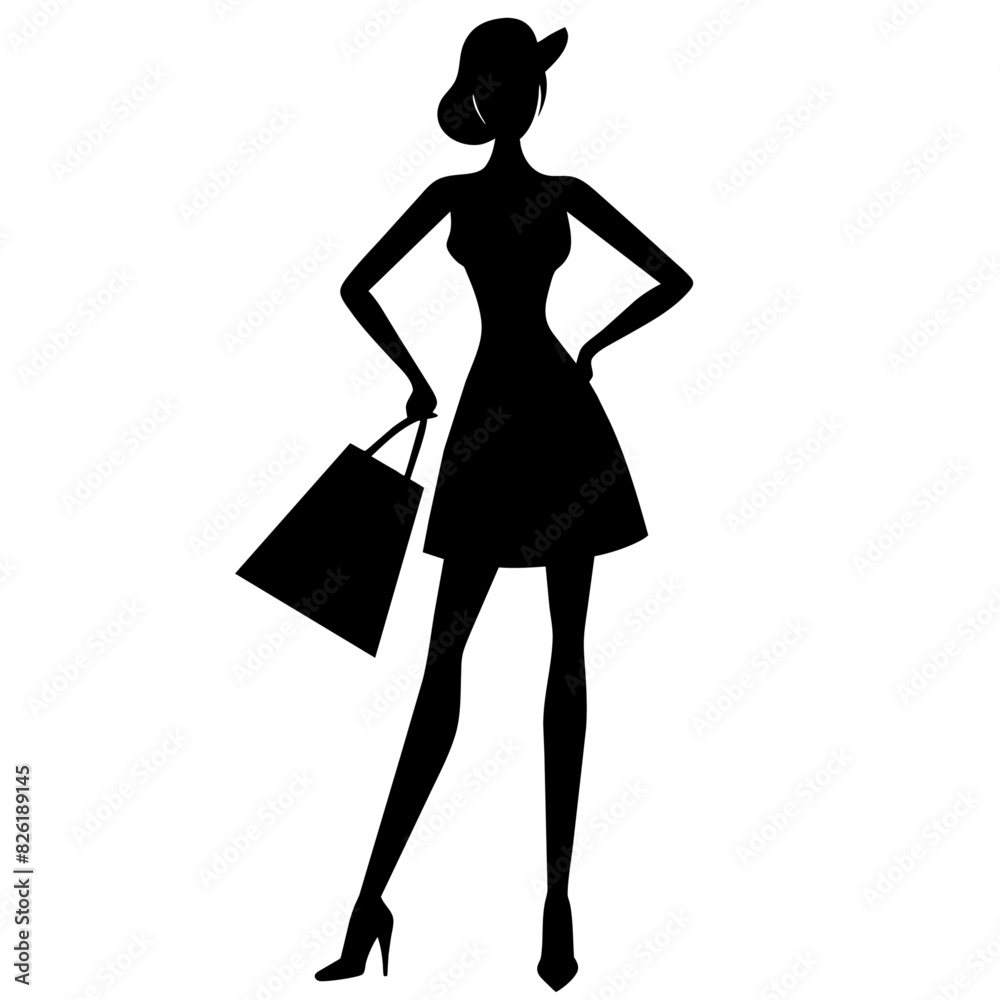 A shopping girl enjoy the shopping vector silhouette, white background A shopping girl enjoy the shopping vector silhouette, white background