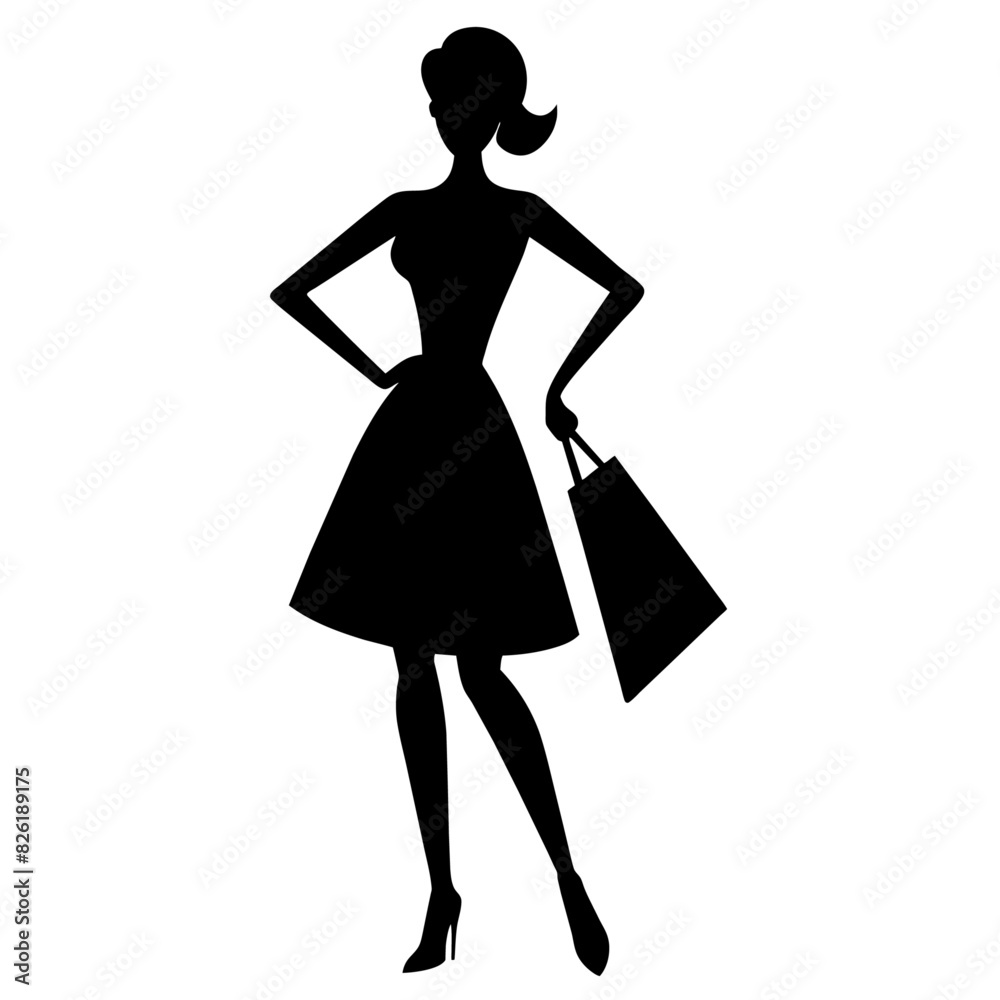 A shopping girl enjoy the shopping vector silhouette, white background A shopping girl enjoy the shopping vector silhouette, white background