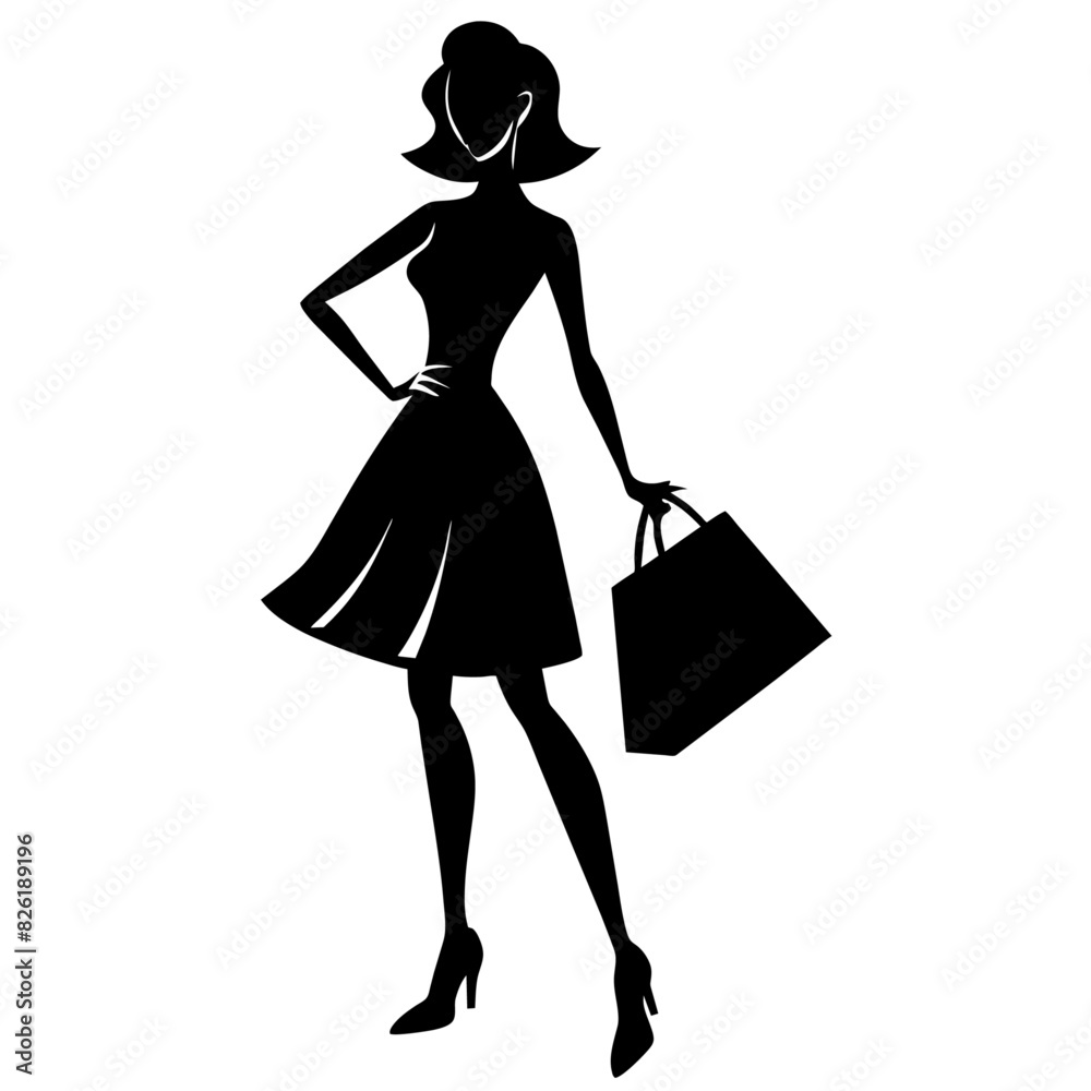 A shopping girl enjoy the shopping vector silhouette, white background A shopping girl enjoy the shopping vector silhouette, white background