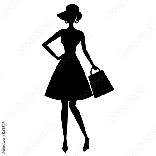 A shopping girl enjoy the shopping vector silhouette, white background