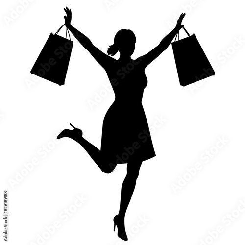 A shopping girl enjoy the shopping vector silhouette, white background
