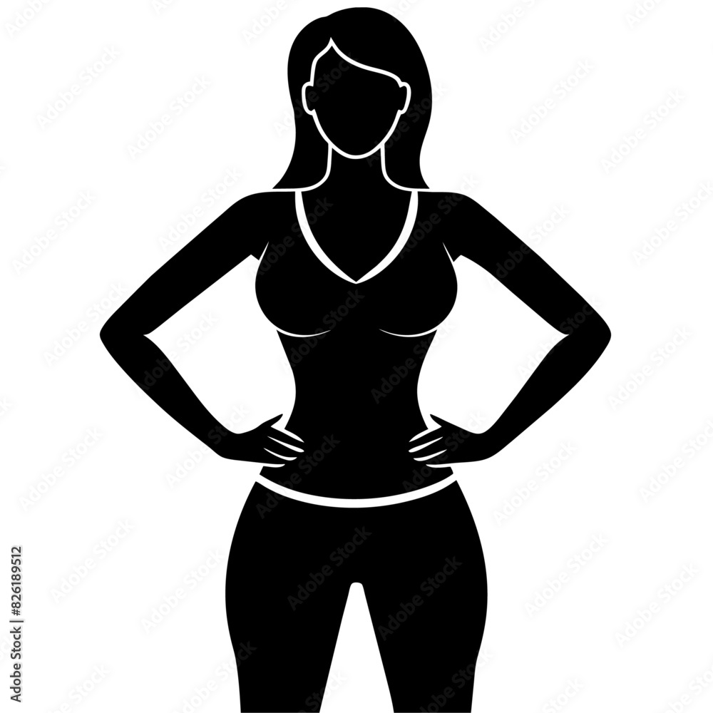 a slim woman stands with her hands on her hips, doing exercises vector silhouette a slim woman stands with her hands on her hips, doing exercises vector silhouette