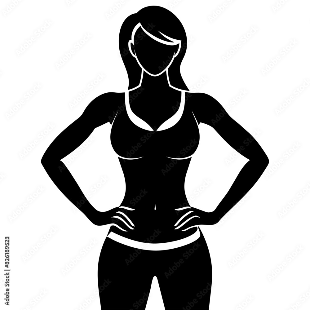Fototapeta premium a slim woman stands with her hands on her hips, doing exercises vector silhouette