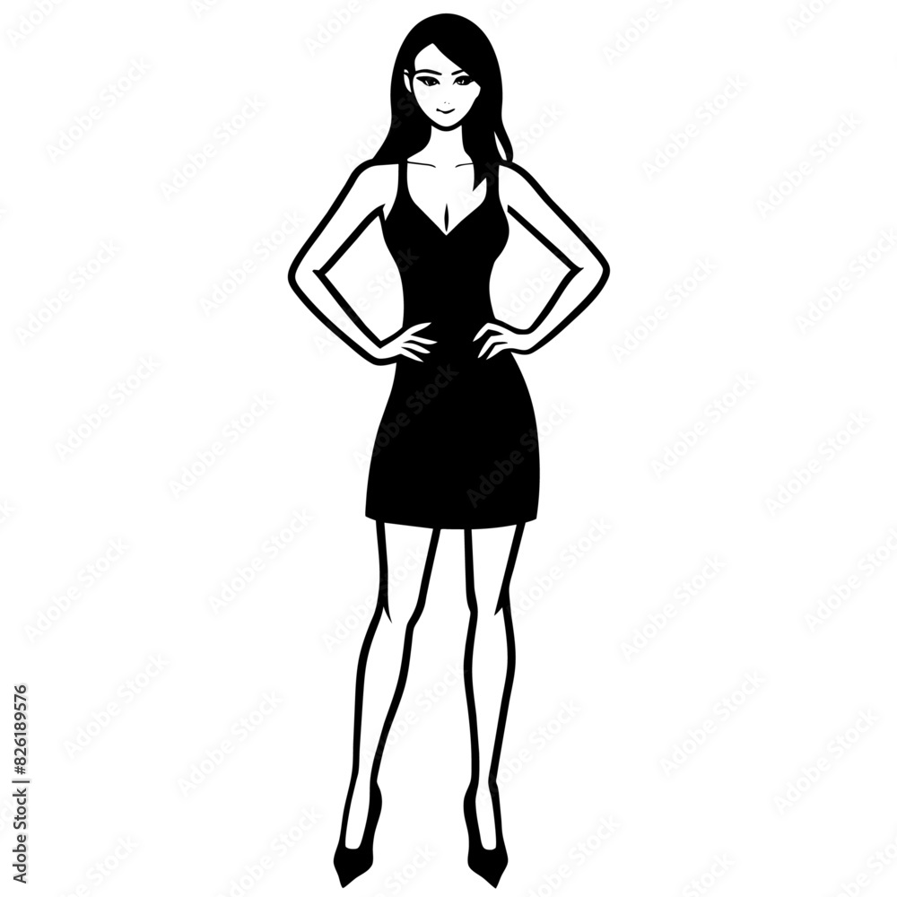 Fototapeta premium A Slim and sexy woman standing pose vector silhouette, stylish pose, white background