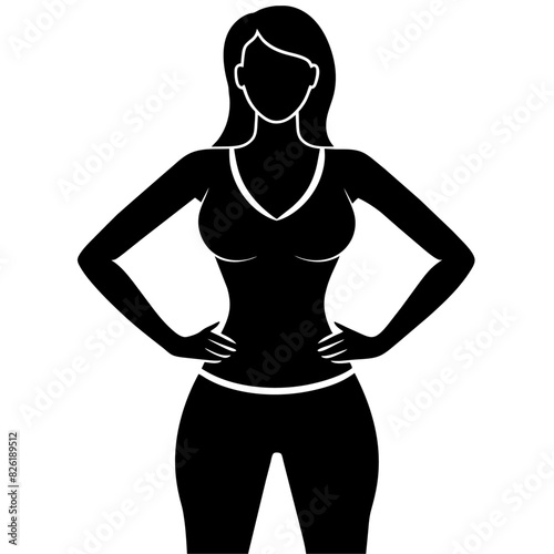 a slim woman stands with her hands on her hips, doing exercises vector silhouette