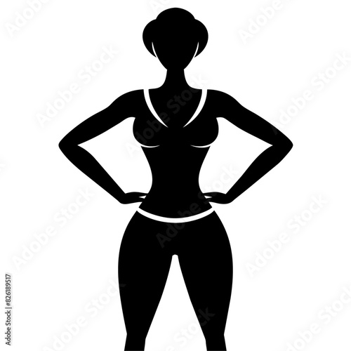 a slim woman stands with her hands on her hips, doing exercises vector silhouette