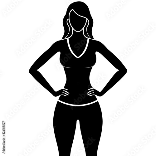 a slim woman stands with her hands on her hips, doing exercises vector silhouette