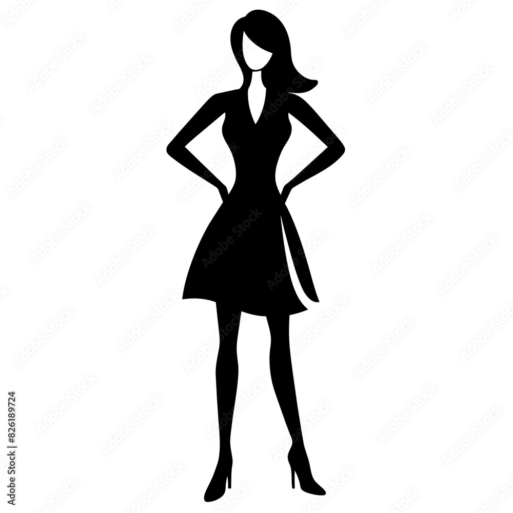 A Slim and sexy woman standing pose vector silhouette, stylish pose, white background A Slim and sexy woman standing pose vector silhouette, stylish pose, white background