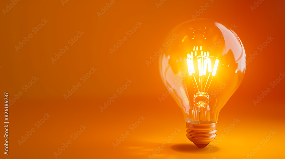 Glowing light bulb on orange background Glowing light bulb on orange background