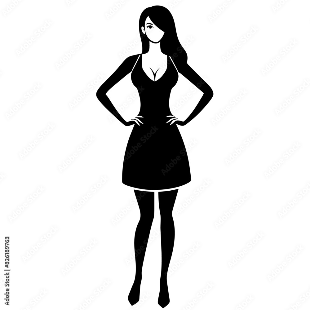 A Slim and sexy woman standing pose vector silhouette, stylish pose, white background A Slim and sexy woman standing pose vector silhouette, stylish pose, white background