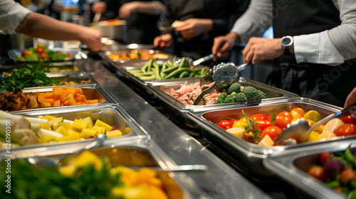 People group catering buffet food indoor in restaurant