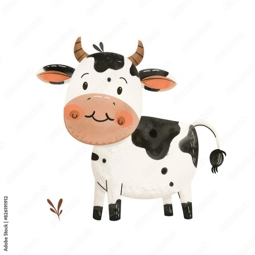 Cute 2D illustration of a whimsical cow on a textured background. Fun and playful. Cute 2D illustration of a whimsical cow on a textured background. Fun and playful.